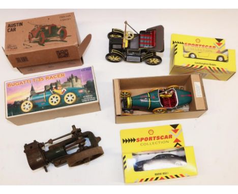 Tin Treasures clockwork Austin Endcliffe Tourer, no. A043 B/Y, boxed; tinplate Bugatti T-35 Racer, MS453, boxed; horizontal s