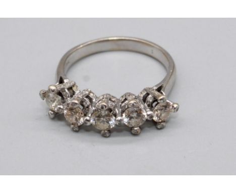 18ct five stone diamond ring, each brilliant cut diamond in diamond set claw mounts, total diamond weight approx. 1.5ct, 6.2g