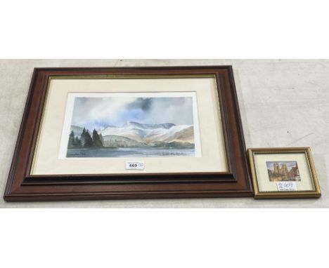 D. Goldon (British Contemporary); 'Langdale Pikes' watercolour, signed and titled, inscribed verso, 20cm x 30cm and a small A