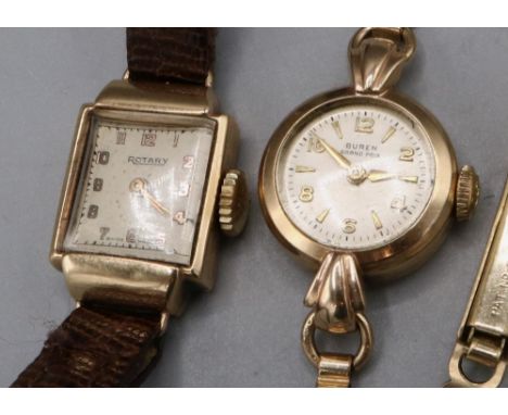 Ladies Rotary gold wristwatch, signed cream Arabic dial, snap on case back hallmark .375, no. 119, signed 790 calibre 15 jewe