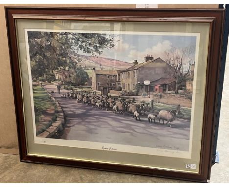 After Diana Rosemary Lodge (British, 20th century); 'Spring Pastures' large limited edition print, 196/500, signed, 45.5x66cm