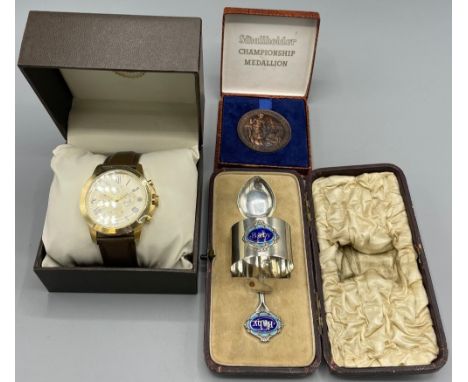 Bradford Exchange 100 Years WW1 'Lest We Forget' gold plated quartz chronograph wristwatch, D45.3mm; cased Edwardian silver a