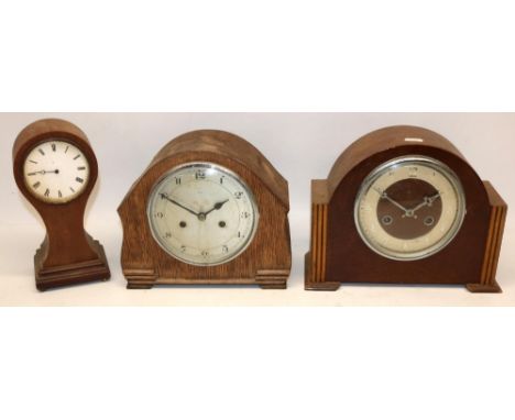 Enfield oak mantel clock, chrome bezel enclosing signed silvered dial, signed two train movement striking on a scroll gong, 2