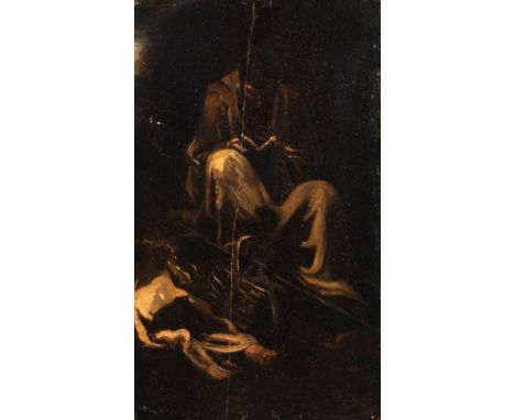 Circle of ALESSANDRO MAGNASCO (Genoa, 1667 - 1749)."Saint Eremite".Oil on canvas. Glued to panel.It presents faults and resto