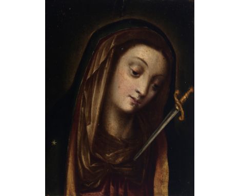 Italian school; 17th century."Dolorosa".Oil on panelIt presents restorations.Measurements: 21 x 16 cm.The devotion to the Vir