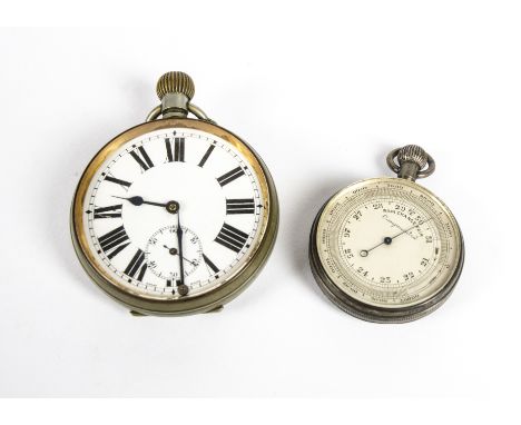 A 20th Century Swiss pocket watch, white enamel dial with Roman numerals, subsidiary dial to six, within a steel case, diamet
