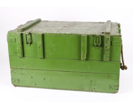 Of Local Interest: A wooden rectangular travelling trunk, painted green with rope handles, the lid bearing the words 'No 6 of