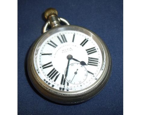 Pocket watch by M.Spiegelhalter &amp; Co. Zeta self wind open faced pocket watch marked Malton with enamel dial with secondar