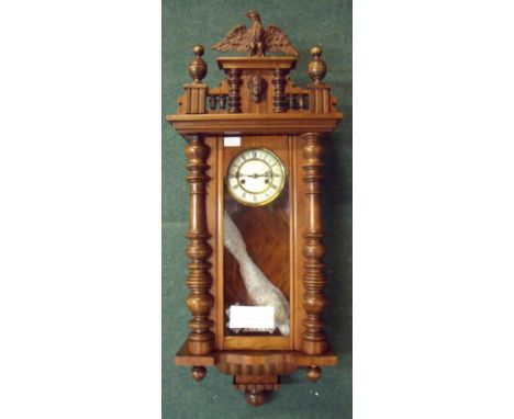 Circa 1900 stamped two crossed arrows Hamburg American Clock Company Vienna regulator decorative enamel dial clock