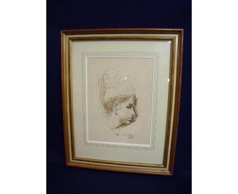 Framed and mounted Pietro Annigoni ladies head portrait sketch signed Pietro Annigoni (55cm x 68cm including frame, 30cm x 40