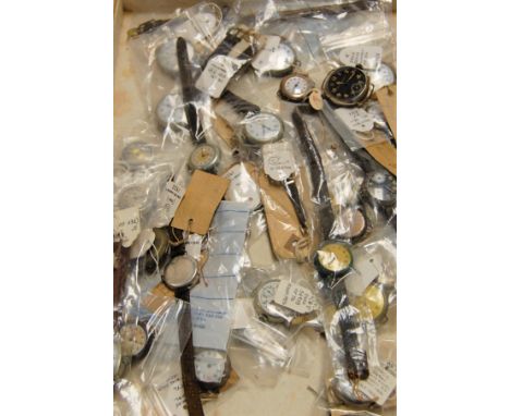 A tray containing a quantity of ladies and gents vintage mechanical wrist watches, mostly being nickel and silver cased and u