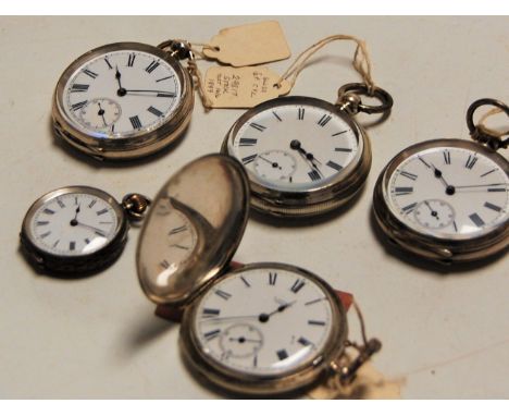 Four various gents silver cased keywind pocket watches to include one full hunter, all with engine turned covers, the full hu