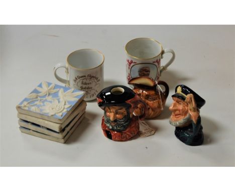 A small collection of miscellaneous items, to include Royal Doulton character jugs of Falstaff D6385 and Old Salt D6554, Roya