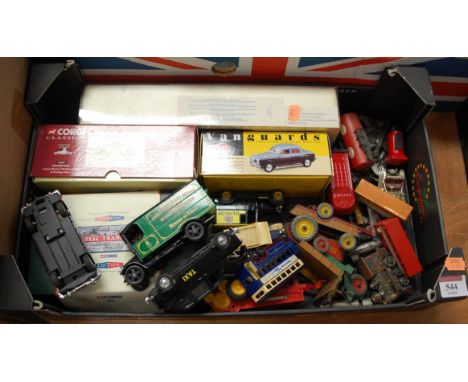 A box containing a collection of various diecasts model vehicles, to include Corgi Classics, Vanguards etc