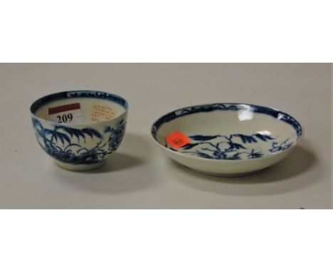 An 18th century Worcester blue and white tea bowl and saucer, in the Fence patternCondition report: Tea bowl - hairline crack