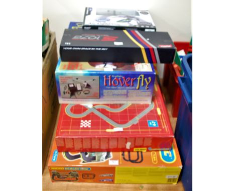 A collection of various childrens toys and remote control vehicles, to include Micro Scalextric, Silverlit Air Lightening rem