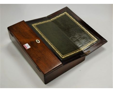 A Victorian rosewood and mother of pearl inlaid writing slope having a later leather inset writing surface