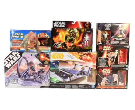 Star Wars - a collection of x7 assorted boxed action figure playsets. Includes: Attack Of The Clones Hasbro 'Reek' figure fro