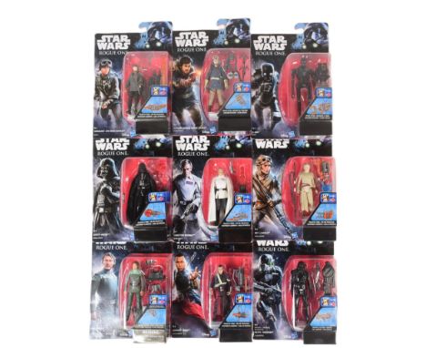 Star Wars - Rogue One - a collection of x9 2016 Hasbro made 3.75" scale MOC carded action figures. Including: Galen Erso, Rey