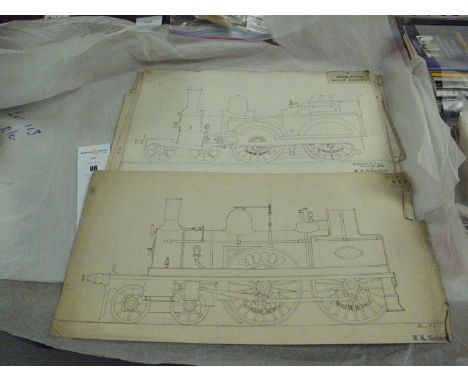 A collection of 19th Century ink drawings of locomotives, to include: G & SWR Bogie Express, June 28th 1981; MS & LR Bogie Pa