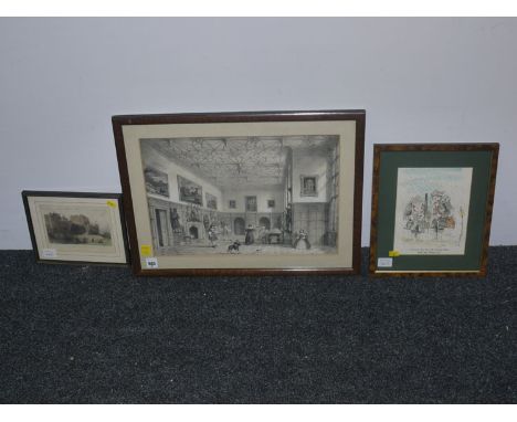 A black and white lithograph - 17th Century country house interior, after J. Nash, published circa 1840; an antique steel eng