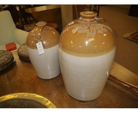 A large glazed stoneware four gallon flagon with brown glaze top, impressed with the words 'Alexr Stewart & Son of Dundee, Sc