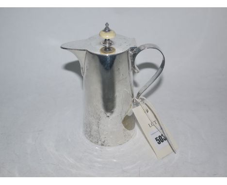 A silver hot water jug, by W.A., Birmingham 1913, turned ivory finial, retailed by "Robinson & Co., The Square, Shrewsbury", 