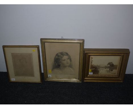 A Victorian pencil drawing - Portrait of a young girl, by J. D. Milburn, signed, inscribed and dated "Croft House - March 27"