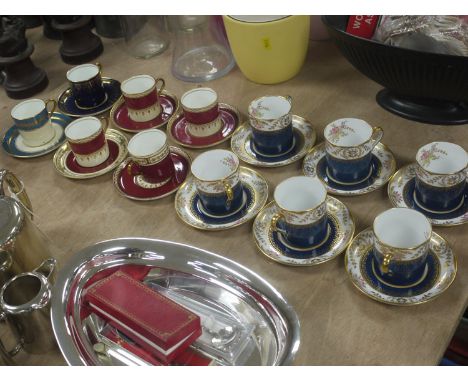 A set of six Spode 'Regent' pattern coffee cans and saucers; together with a set of four Ainsley coffee cans and saucers; and