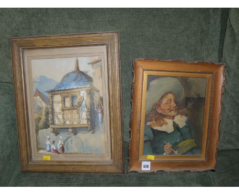 An oil painting - Portrait of a Cavalier, by Henrie Pitcher, signed and dated '08; together with a watercolour - "Continental