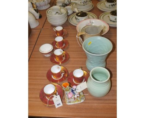 A 19th Century Staffordshire figure of a boy with a dog; six Minton 'Brocade' pattern coffee cans and saucers and a sugar bow