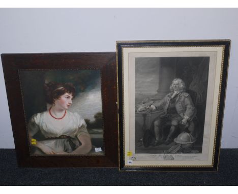 An antique mixed method engraving - "Captain Thomas Coram", by W. Nutter after William Hogarth; and another portrait print. (