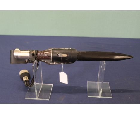 A reenactors German (PATTERN) K98 bayonet with scabbard leather frog and portepee