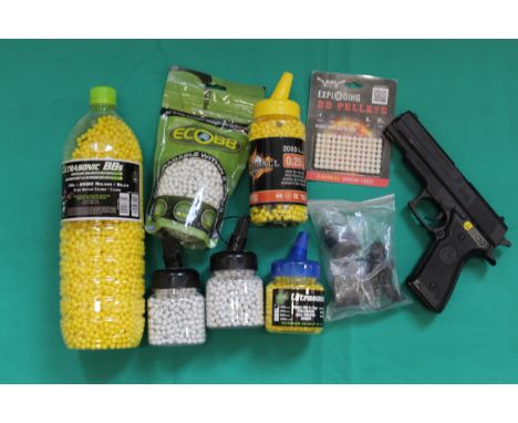 A good quantity of 6mm BB with an Airsoft pistol, as a post 1939 air weapon the restrictions of the Crime Reduction Act apply