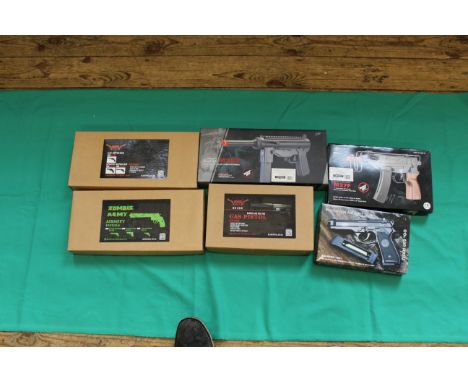Six 'Airsoft' pistols, all boxed and as new, as a post 1939 air weapon the restrictions of the Crime Reduction Act apply to t