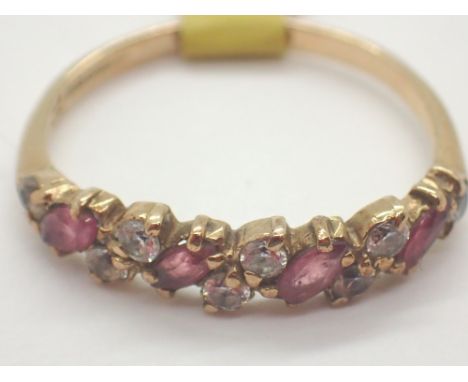 9ct gold marquise cut ruby and cubic zirconia ring size M 1.5g