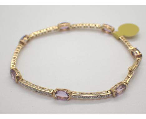 9ct gold amethyst and diamond bracelet