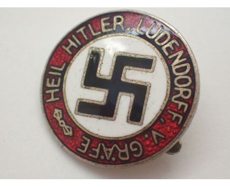 Heil Hitler Ludendorf Grafe enamel badge with RZM M1/4 Ges Gesch to verso 