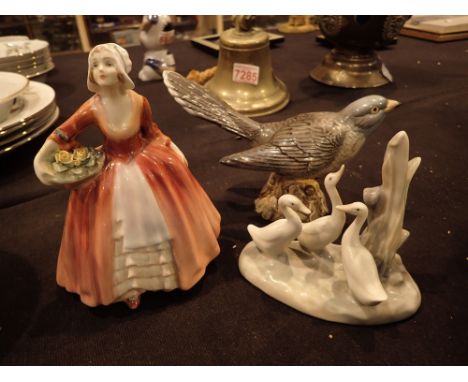 Mixed ceramics to include Beswick Cuckoo Royal Doulton Janet figurine and Nao geese