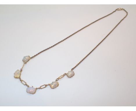 Rolled gold vintage synthetic opal necklace