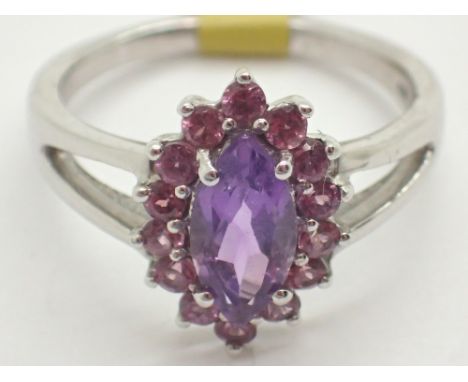 TGCC silver marquise cut amethyst ring size P / Q 3.5g