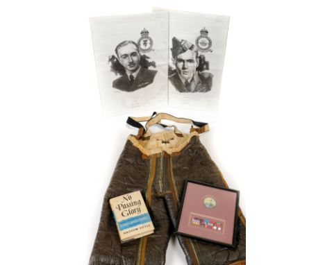 * WWII Flying Trousers. A pair of American A3 brown leather flying trousers, with zips to the front legs and crutch, pockets 