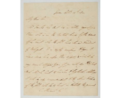 * Wellington (Arthur Wellesley, 1st Duke, 1769-1852). An autograph letter on three sides of a folded sheet of folio paper to 