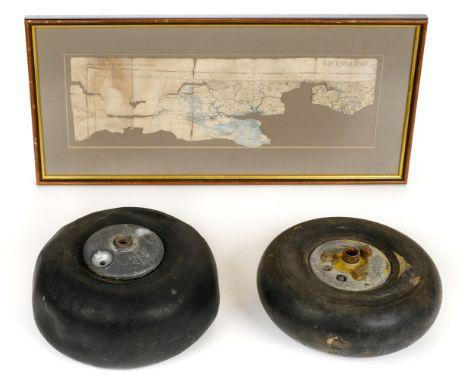 * WWII Relics. A WWII Spitfire tail wheel, various markings including '4.00-3 1/2 Electrically Conducting, 26cm diameter, tog