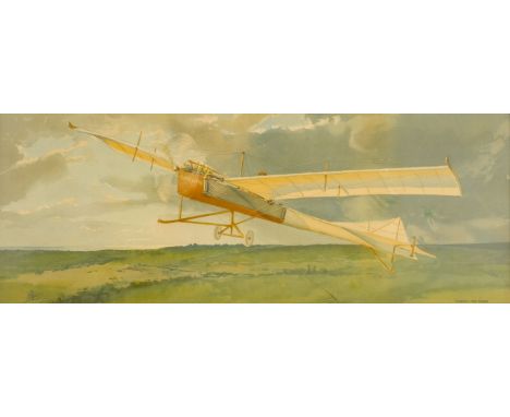 * Aviation Artwork. Delaspre (I.E.). Fighting the Storm, colour lithograph showing Hubert Lathams "Antoinette" at Blackpool, 