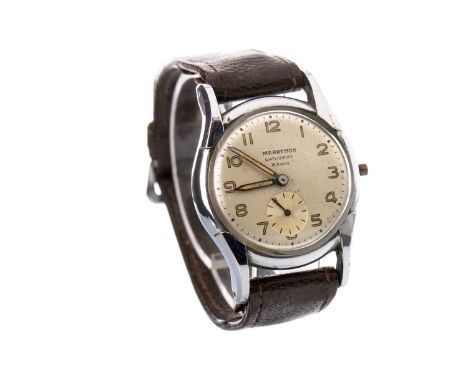 GENTLEMAN'S MARATHON STAINLESS STEEL MANUAL WIND WRIST WATCH, the round silvered dial with Arabic numerals, subsidiary second