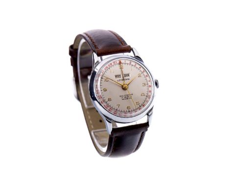 GENTLEMAN'S LEONIDAS STAINLESS STEEL MANUAL WIND WRIST WATCH, mid-twentieth century, the round dial with applied gold Arabic 