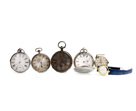 SILVER OPEN FACE POCKET WATCH, the round white dial with Roman numerals in black, sunken subsidiary seconds at 6, the 50mm ca