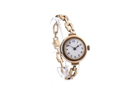 LADY'S EARLY TWENTIETH CENTURY MANUAL WIND WRIST WATCH, signed movement marked MJH, the round white enamel dial with Arabic n