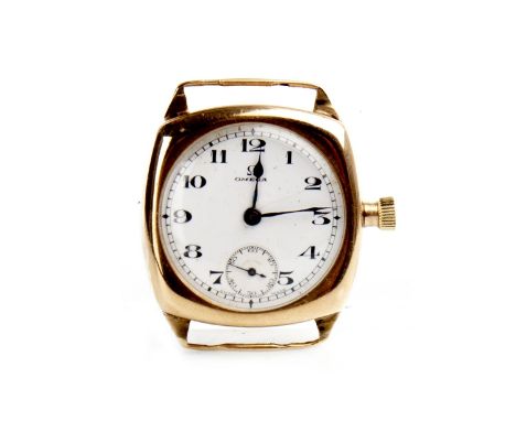 GENTLEMAN'S OMEGA NINE CARAT GOLD MANUAL WIND WRIST WATCH, signed movement numbered 5351383, the round white enamel dial with